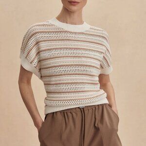 Varley Cream and Tan Striped Sweater